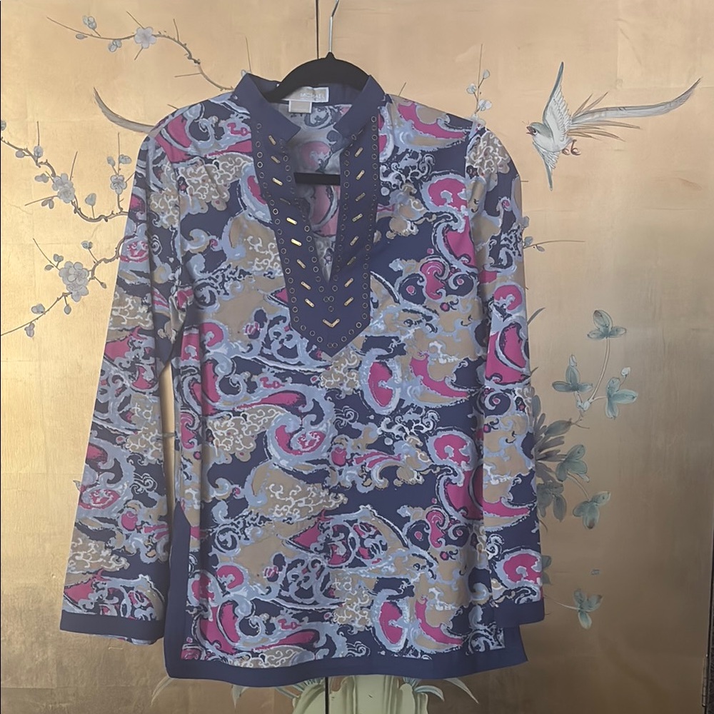 Michael Kors Navy and Pink Blouse
